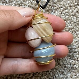 Gemstone Necklace with Celestine, Rose Quartz, Moonstone Pendant